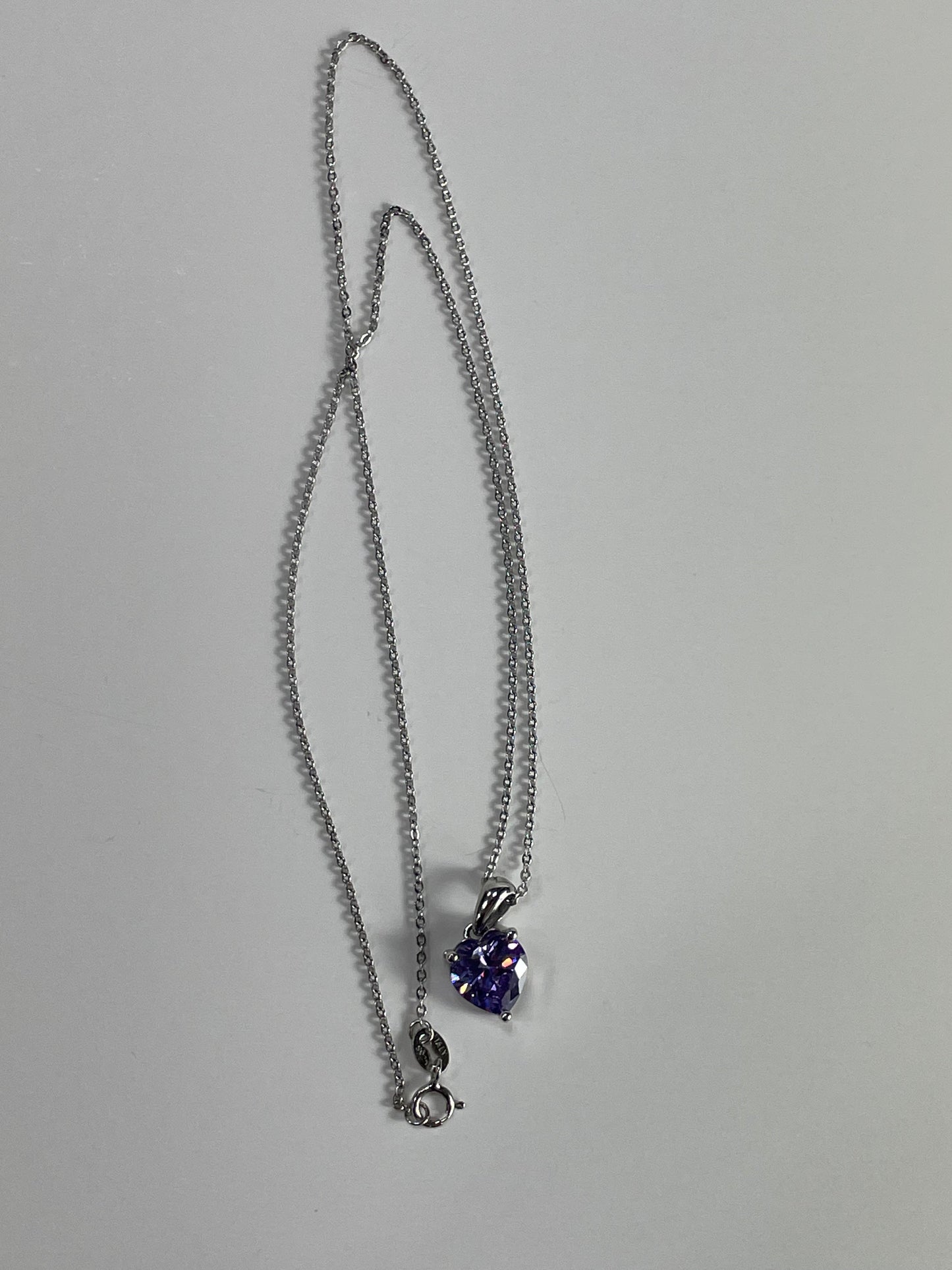 Sterling Silver Necklace with PURPLE Cubic Zirconia Heart Pendant