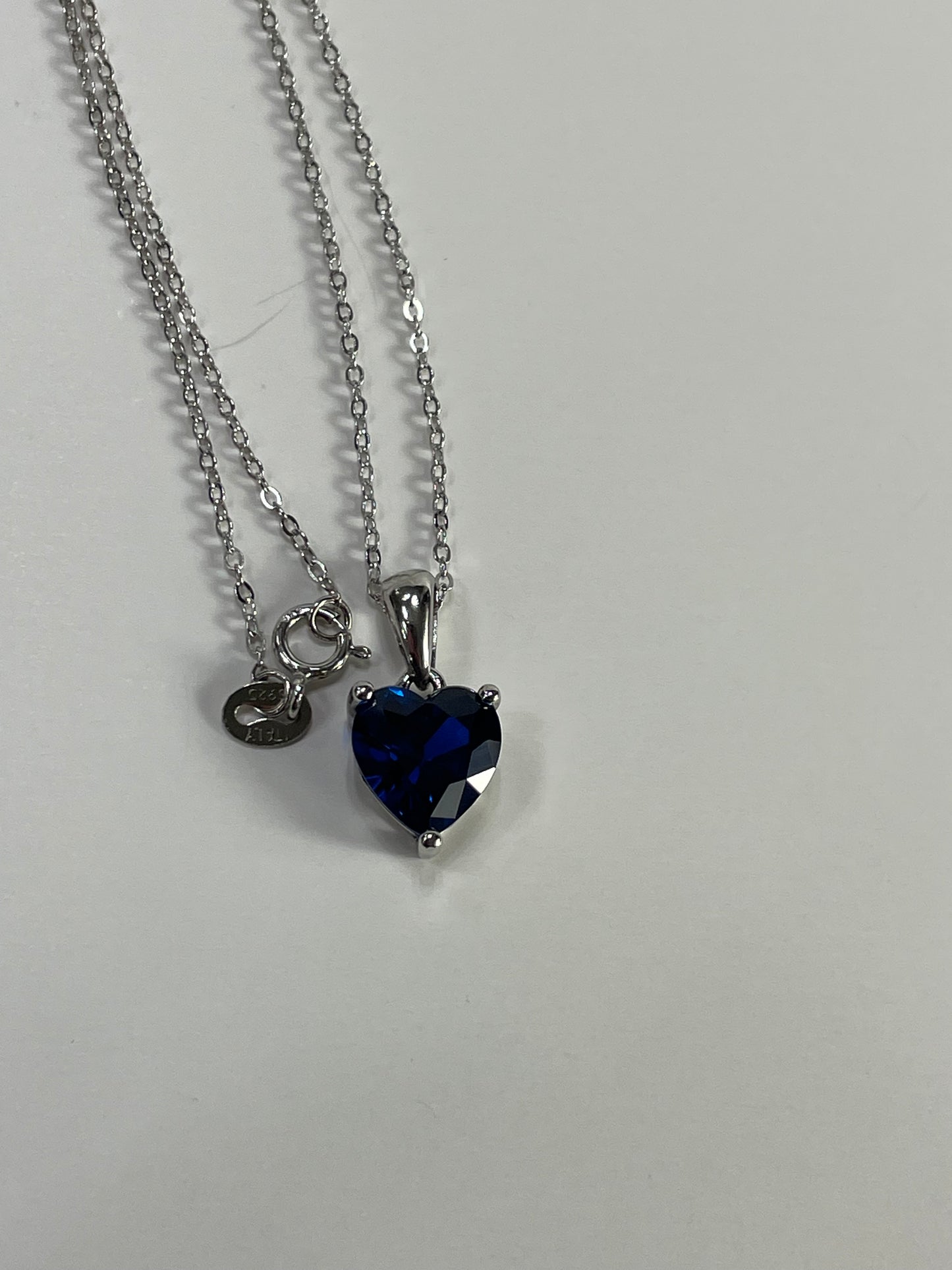 Sterling Silver Necklace with BLUE Cubic Zirconia Heart Pendant