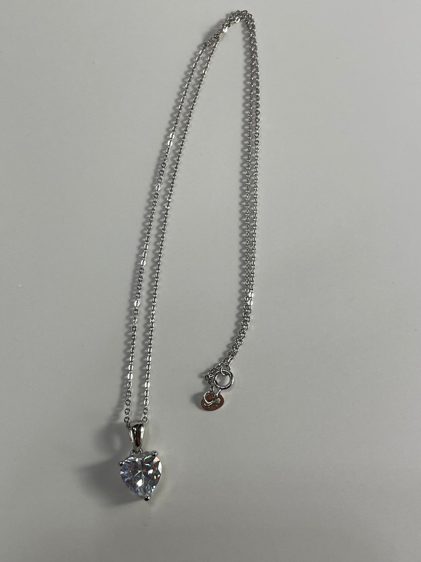 Sterling Silver Necklace with CLEAR Cubic Zirconia Heart Pendant