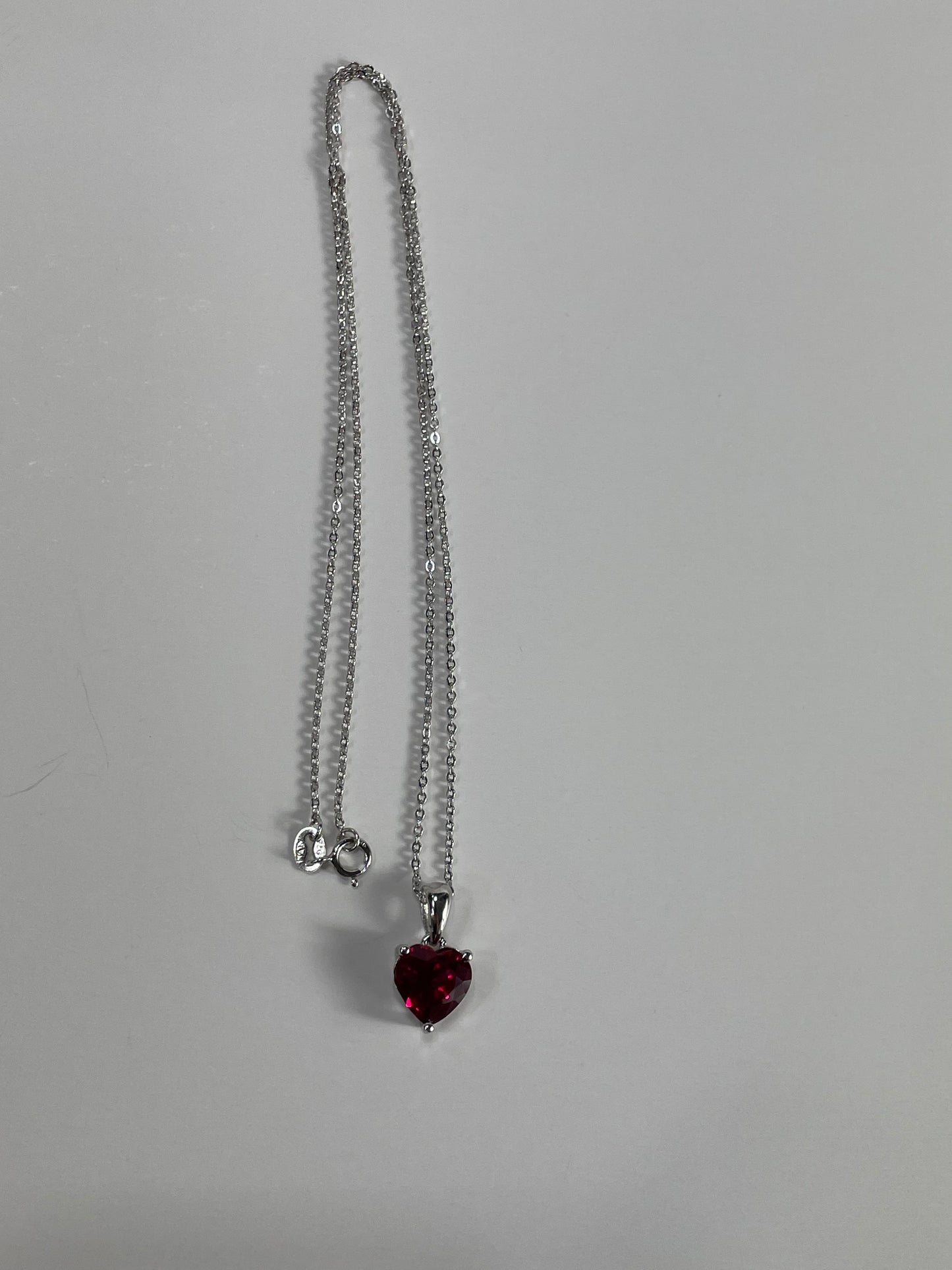 Sterling Silver Necklace with RED Cubic Zirconia Heart Pendant