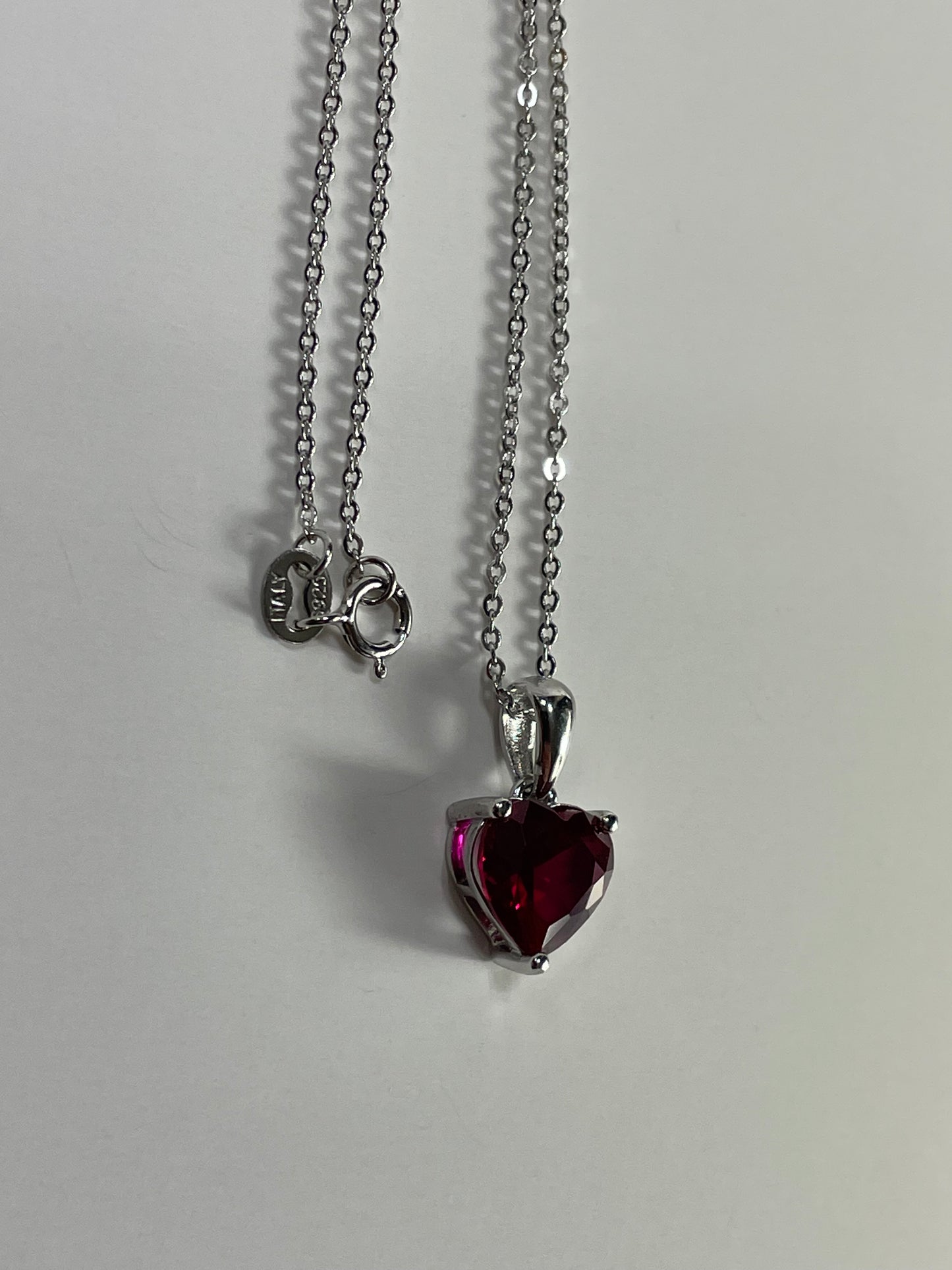 Sterling Silver Necklace with RED Cubic Zirconia Heart Pendant