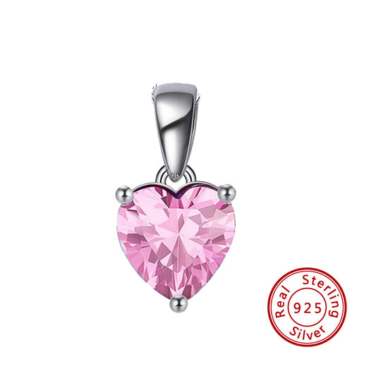 Sterling Silver Necklace with PINK Cubic Zirconia Heart Pendant