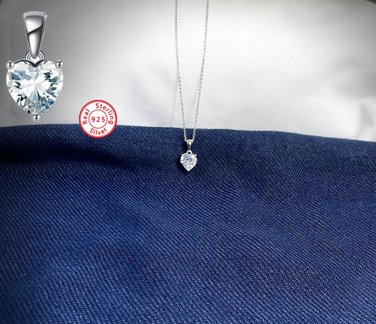 Sterling Silver Necklace with CLEAR Cubic Zirconia Heart Pendant