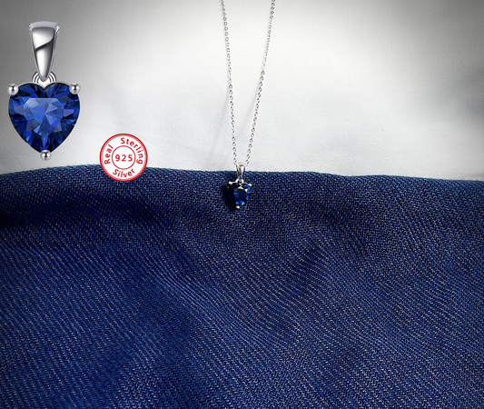 Sterling Silver Necklace with BLUE Cubic Zirconia Heart Pendant