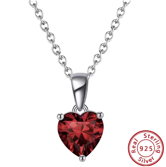 Sterling Silver Necklace with RED Cubic Zirconia Heart Pendant